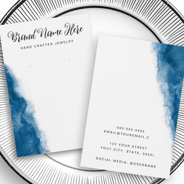 Dark Blue Aquarell Ohrring-Grafikkarte (Dark blue watercolor earring display card)