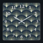 Dark Blue Art Deco Stilvolle geometrische Muster Quadratische Wanduhr<br><div class="desc">Dark Blue Art Deco Stilvolle geometrische Muster</div>
