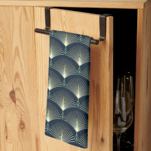 Dark Blue Art Deco Stilvolles geometrisches Muster Geschirrtuch