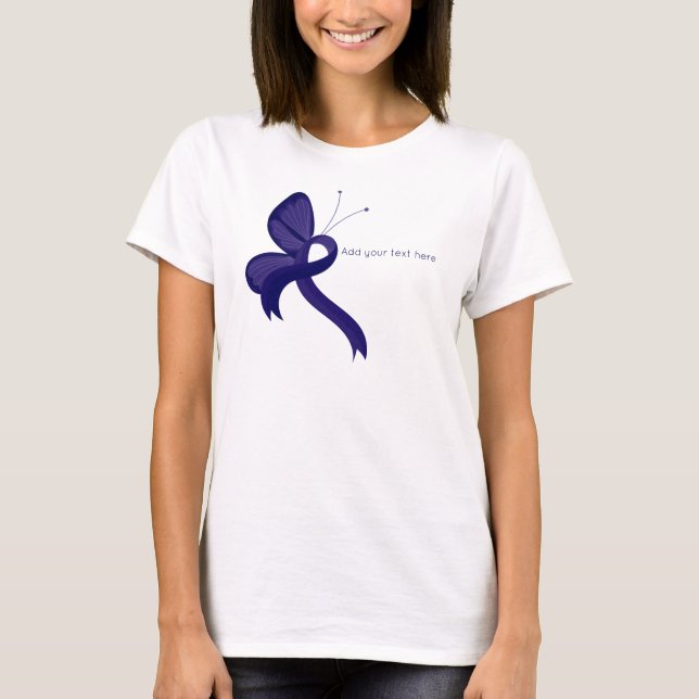 Dark Blue Awareness Ribbon Butterfly T - Shirt (Vorderseite)