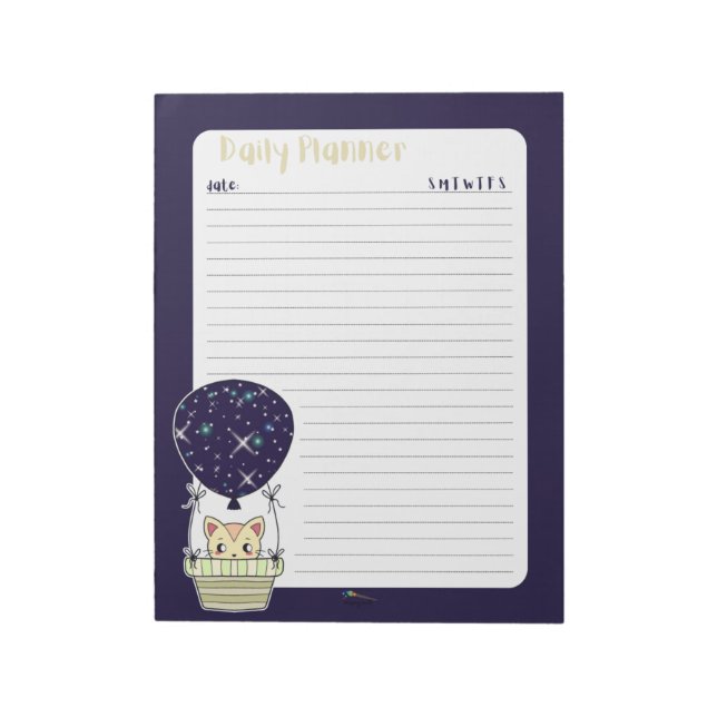 Dark Blue Balloon Kitty Daily Planner Notizblock (Rotiert)