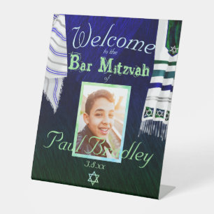 Dark Blue Bar Mitzvah Sign mit Prayer Shawls Sockelschild
