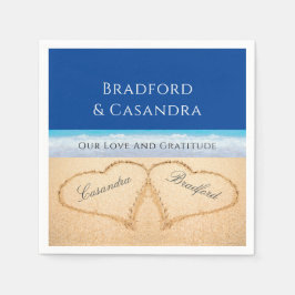 Dark Blue Beach Hochzeit 2 Herzen im Sand Serviette