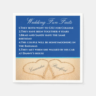 Dark Blue Beach Wedding 2 Herz Sand Fun Fakten Serviette