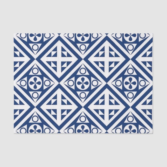 Dark Blue Block Geometric Pattern Seidenpapier (Vorderseite)