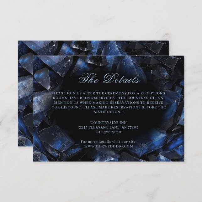 Dark Blue Boho Hexen Crystals Black Wedding Begleitkarte (Vorne/Hinten)
