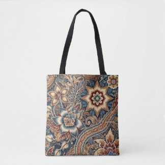 Dark Blue Brown Indonesian Batik Floral Muster