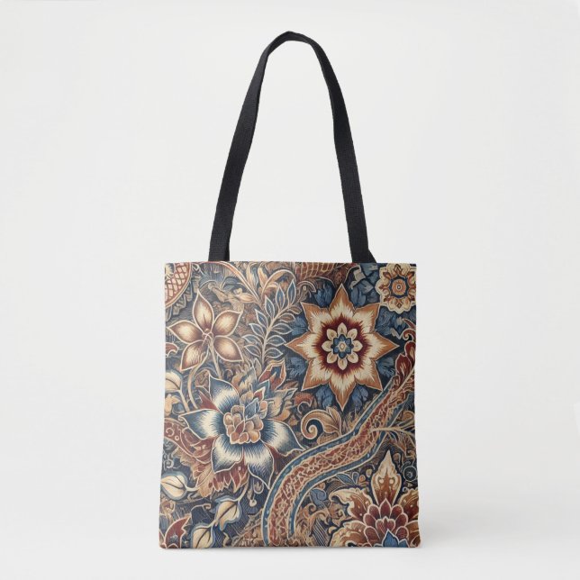 Dark Blue Brown Indonesian Batik Floral Muster (Vorderseite)