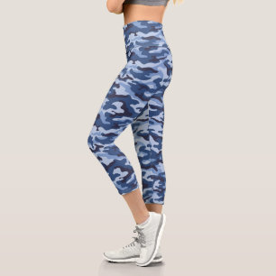Dark Blue Camouflage Pattern Capri Leggings