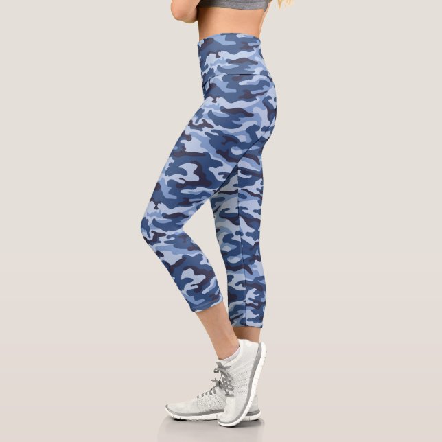 Dark Blue Camouflage Pattern Capri Leggings (Links)