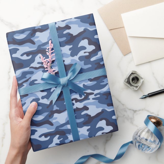 Dark Blue Camouflage Pattern Geschenkpapier (Schenken)