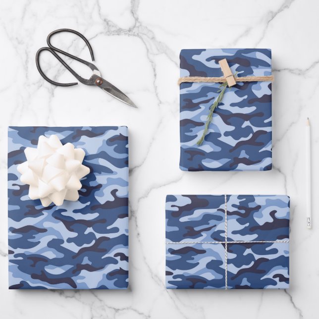 Dark Blue Camouflage Pattern Geschenkpapier Set (Vorderseite)