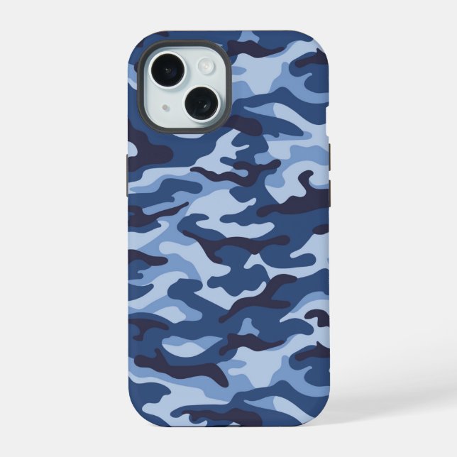 Dark Blue Camouflage Pattern iPhone 15 Hülle (Rückseite)