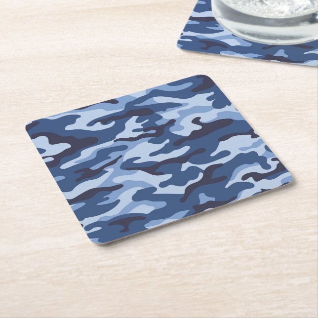 Dark Blue Camouflage Pattern Rechteckiger Pappuntersetzer (angewinkelt)
