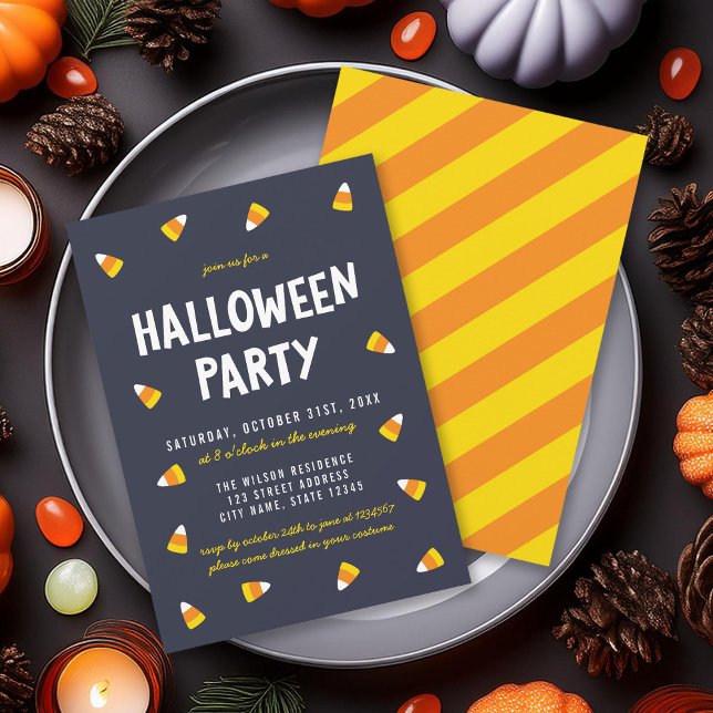 Dark Blue Candy Corn Halloween-Party Einladung (Von Creator hochgeladen)