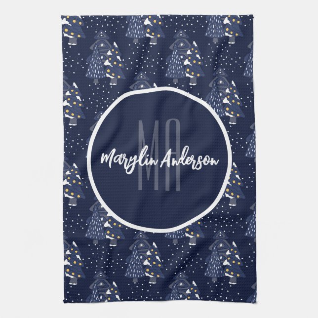 DARK BLUE CHRISTMAS WINTERWALDMONOGRAMM GESCHIRRTUCH (Vertikal)
