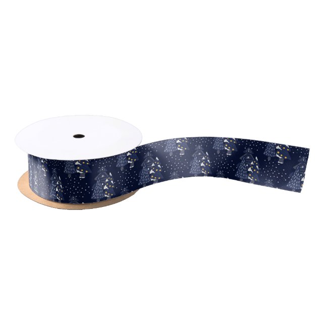 DARK BLUE CHRISTMAS WINTERWALDMONOGRAMM SATINBAND (Spule)