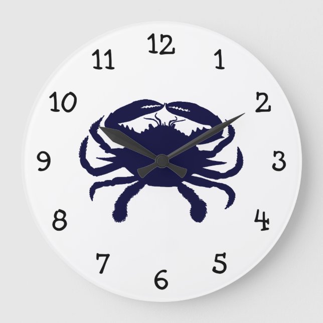 Dark Blue Crab Große Wanduhr (Vorderseite)