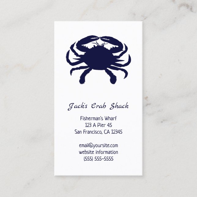Dark Blue Crab Silhouette Seafood Restaurant Visitenkarte (Vorderseite)