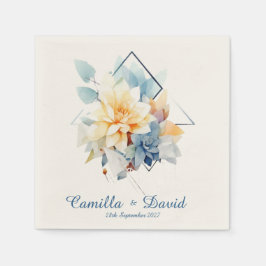 Dark Blue Cub-Flower: Personalized Wedding Napkins Serviette