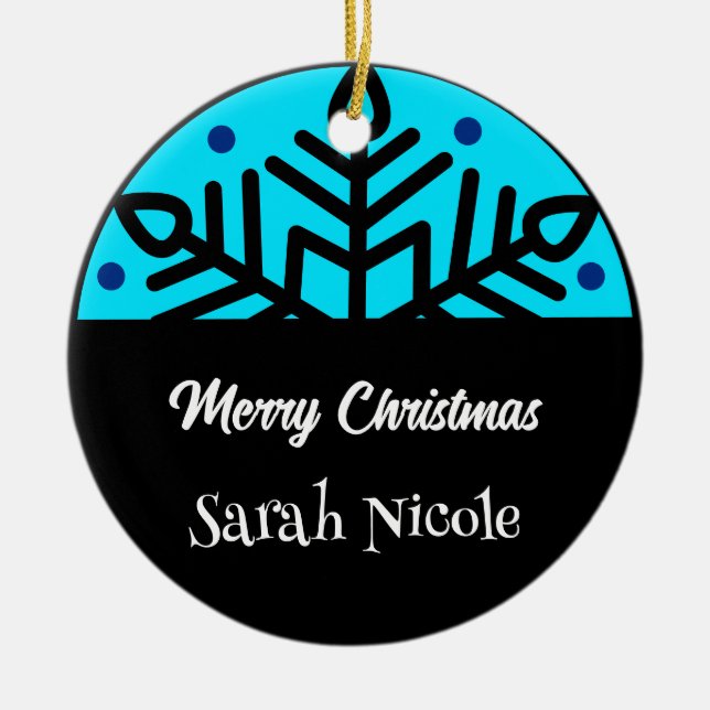 Dark Blue Custom Snowflake Christmas Ornament (Vorne)
