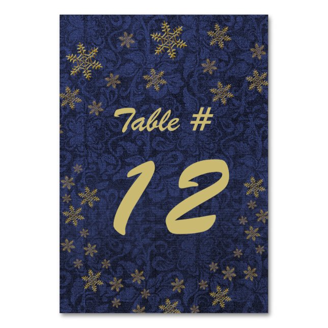 Dark Blue Damask Weihnachts-Party-Tischnummer Tischnummer (Vorderseite)