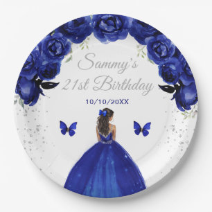 Dark Blue Dark Skin Princess Birthday Party Pappteller