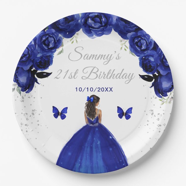 Dark Blue Dark Skin Princess Birthday Party Pappteller (Vorderseite)