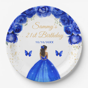 Dark Blue Dark Skin Princess Birthday Party Pappteller
