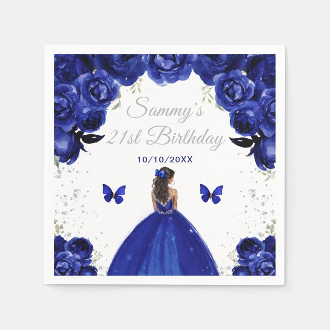 Dark Blue Dark Skin Princess Birthday Party Serviette (Vorderseite)