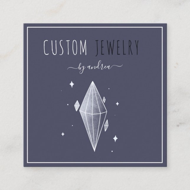 Dark Blue Diamond Jewelier Designer QR Code Social Quadratische Visitenkarte (Vorderseite)