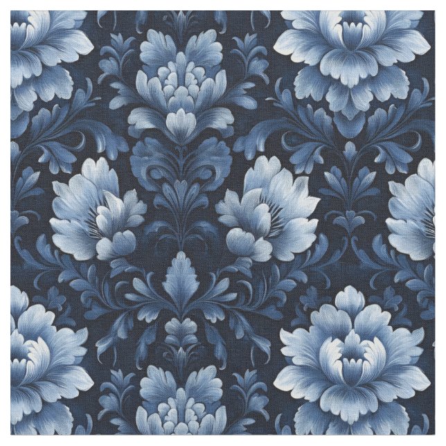 Dark Blue Floral Damask Stoff (Nahaufnahme)