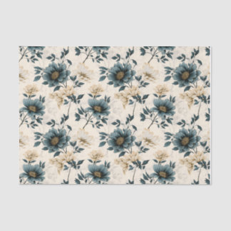 Dark Blue Floral Design Seidenpapier