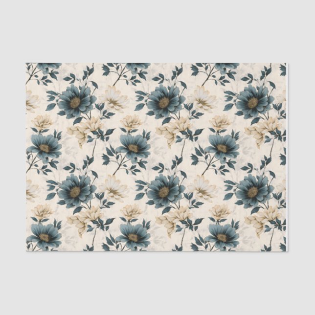 Dark Blue Floral Design Seidenpapier (Vorderseite)