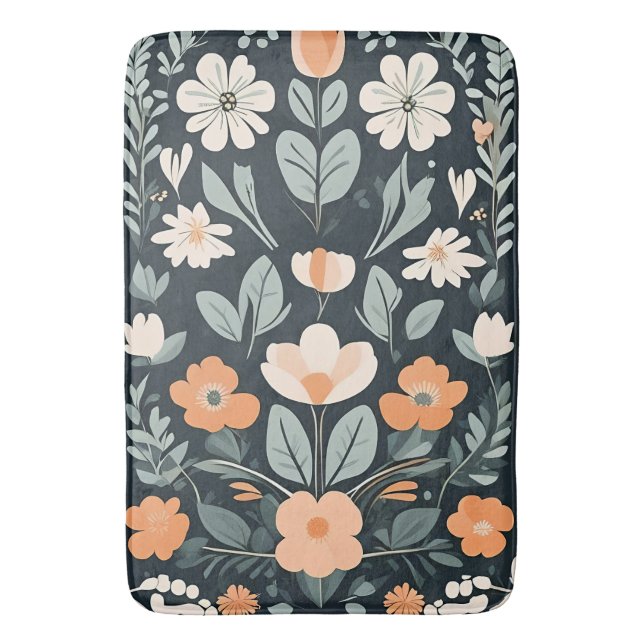 Dark Blue Floral Folks Badematte (Vorderseite Vertikal)