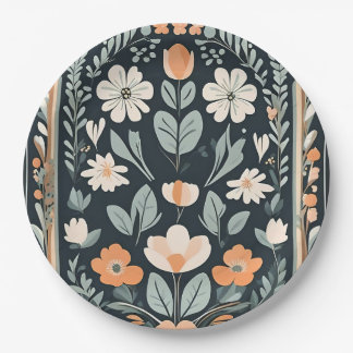 Dark Blue Floral Folks Pappteller