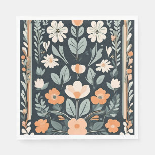 Dark Blue Floral Folks Serviette