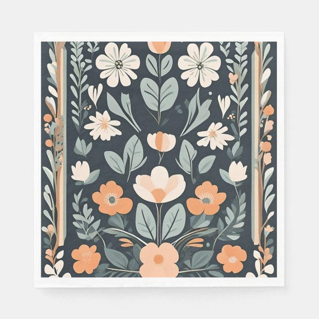 Dark Blue Floral Folks Serviette (Vorderseite)