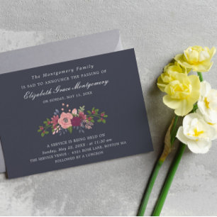 Dark Blue Floral Memorial Einladung
