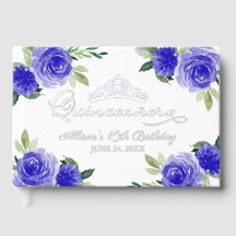 Dark Blue Floral Quinceanera Gästebuch