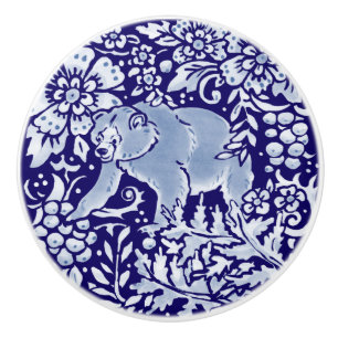 Dark Blue Forest Bär Woodland Animal Floral Keramikknauf