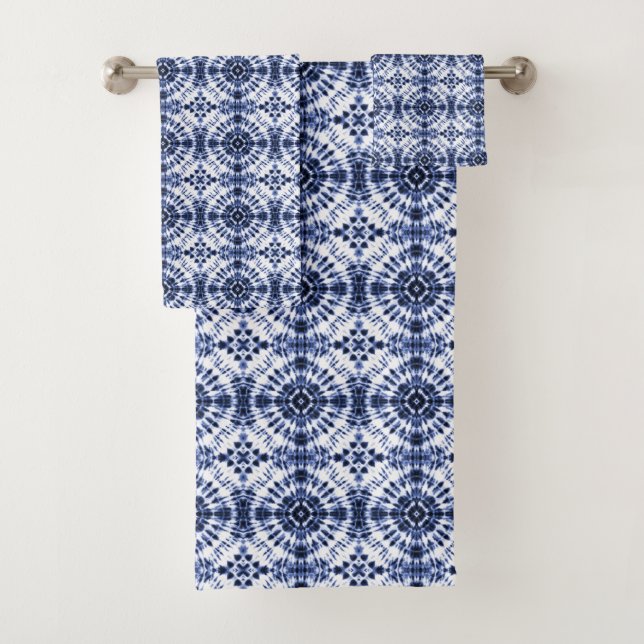 Dark Blue Gefärbte Krawatte Muster Badhandtuch Set (Insitu)
