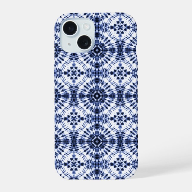 Dark Blue Gefärbte Krawatte Muster iPhone 15 Hülle (Rückseite)