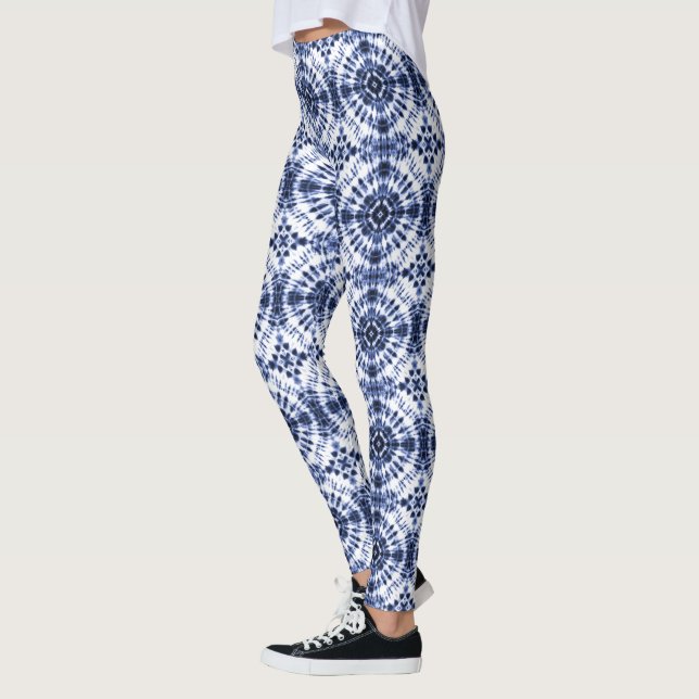 Dark Blue Gefärbte Krawatte Muster Leggings (Links)