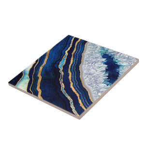 Dark Blue Geode und Gold Digital Art Fliese