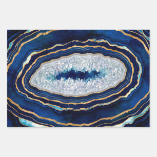 Dark Blue Geode und Gold Digital Art Geschenkpapier Set