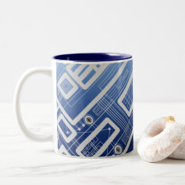 Dark Blue Geometric Circuit Board Zweifarbige Tasse