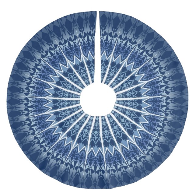 Dark Blue Geometric Mandala Polyester Weihnachtsbaumdecke (Vorderseite)