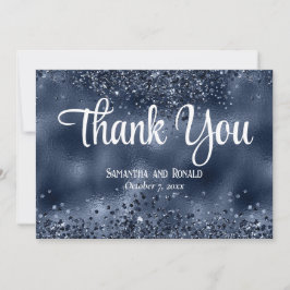 Dark Blue Glitzer and Foil Wedding Danke Card