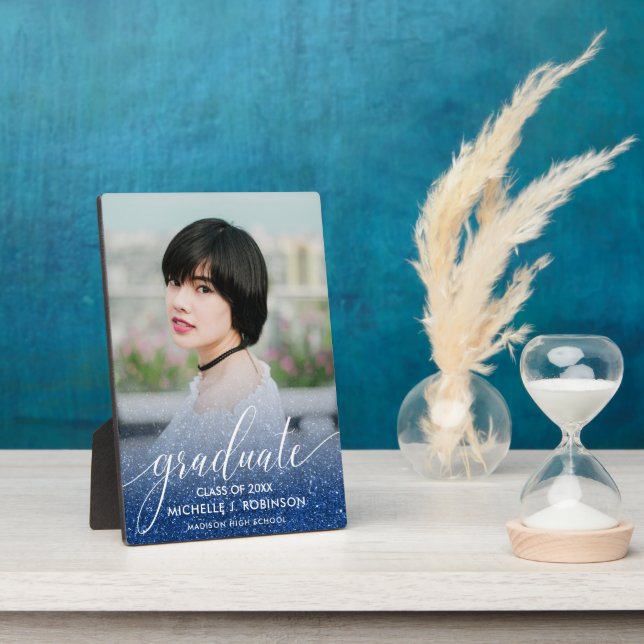 Dark Blue Glitzer Ombre Girly Foto Abschluss Fotoplatte (Seite)